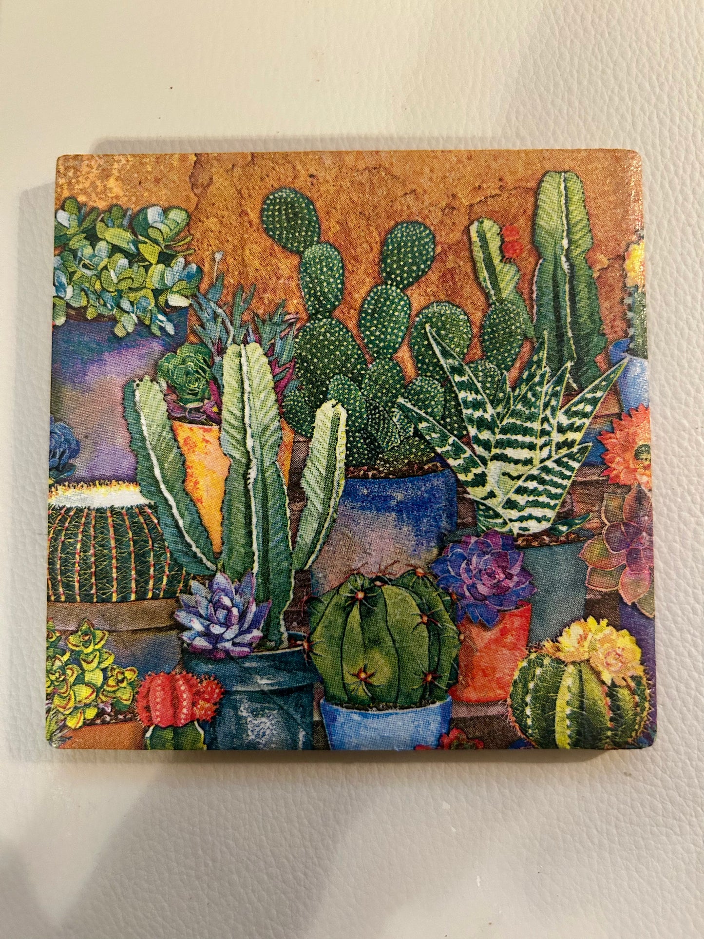 Cactus Print square ceramic Coasters 2 Pcs