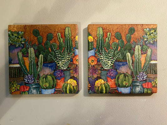 Cactus Print square ceramic Coasters 2 Pcs