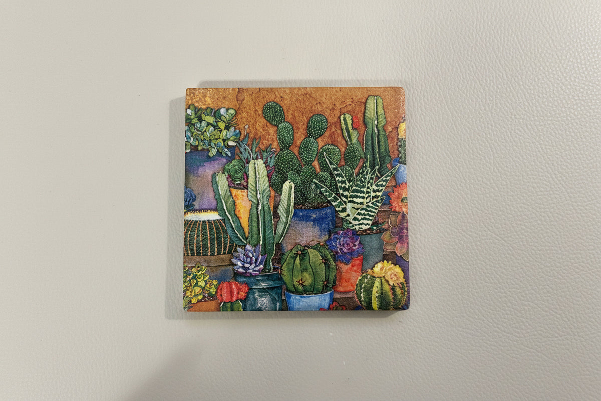 Cactus Print square ceramic Coasters 2 Pcs