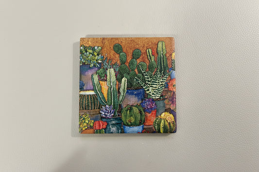 Cactus Print square ceramic Coasters 2 Pcs
