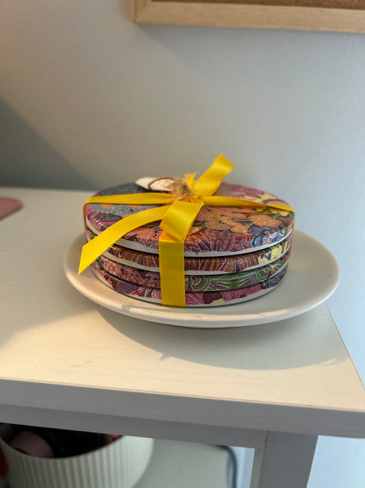 Floral Print Ceramic Coasters 4 Pcs